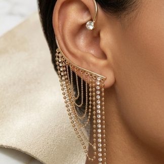 Altın uzun zincirli ear cuff